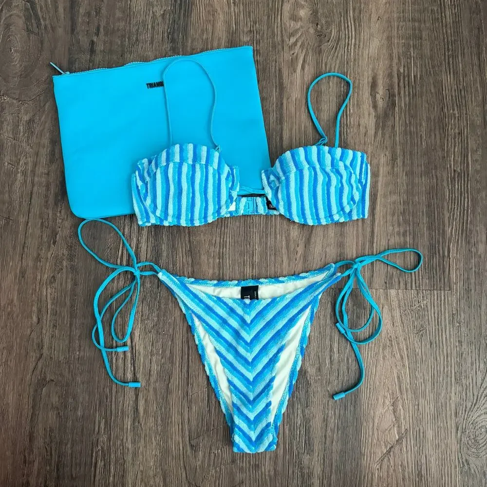 triangl swimwear Blue Striped Bikini Set